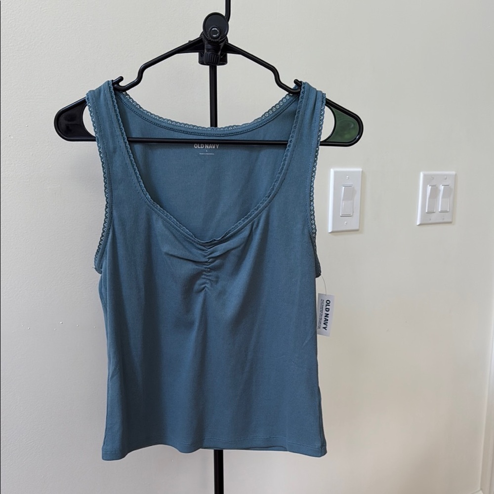 Old Navy Ruched Fitted Gray Blue Tank Top